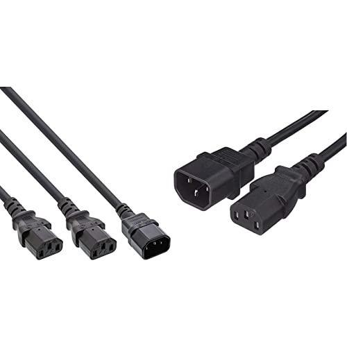 InLine 16657J Netz-Y-Kabel, Kaltgeräte, 1x IEC-C14 auf 2X IEC-C13, 1m & PremiumCord Kaltgeräteverlängerung für 10A 220V max, 2m, Schwarz von InLine