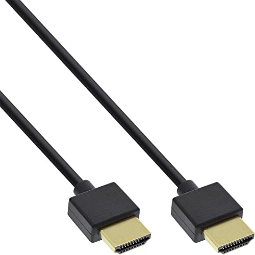 InLine 17501S HDMI Superslim Kabel A an A, HDMI-High Speed mit Ethernet, Premium, schwarz / gold, 1m von InLine