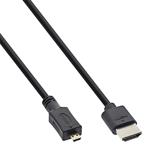InLine 17502D HDMI Superslim Kabel A an D, HDMI-High Speed mit Ethernet, Premium, schwarz / gold, 1,8m von InLine