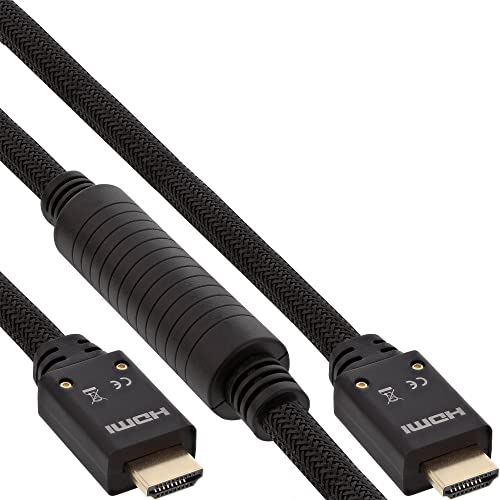 InLine 17520A HDMI Aktiv-Kabel, HDMI-High Speed mit Ethernet, 4K2K, Stecker/Stecker, schwarz/gold, Nylon Geflecht Mantel 20m von InLine