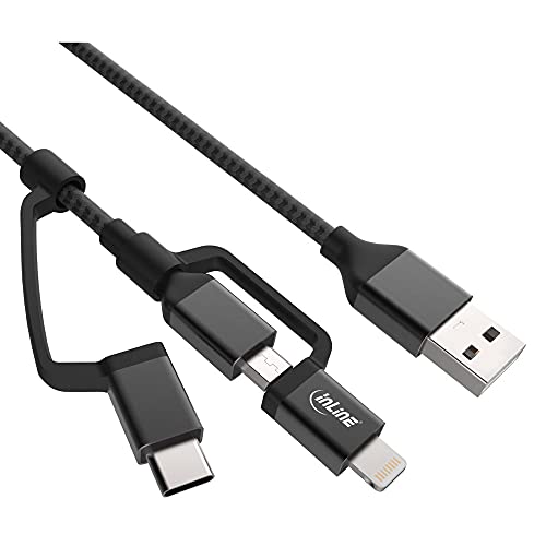 InLine 31415S 3-in1 USB Kabel, Micro-USB, Lightning, USB Typ-C, schwarz/Alu, 1,5m von InLine