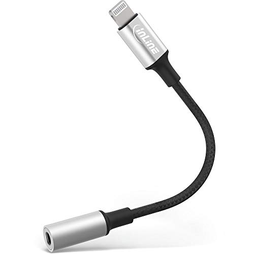 InLine 31440 Lightning Audio Adapter Kabel, für iPad, iPhone, iPod, silber/schwarz, 0,1m von InLine