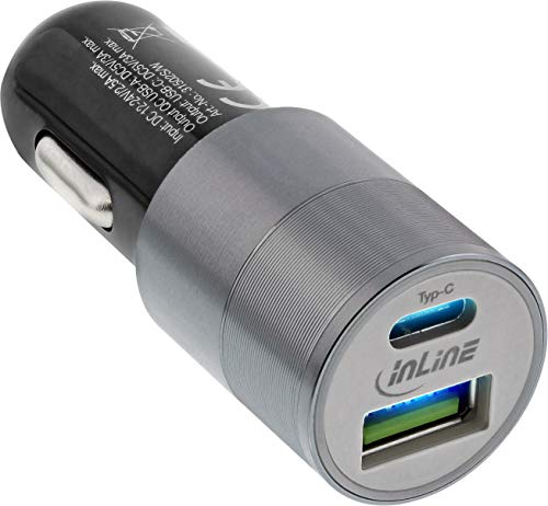 InLine 31502S USB KFZ Stromadapter Quick Charge 3.0, 12/24VDC zu 5V DC/3A, USB-A + USB Typ-C, schwarz von InLine