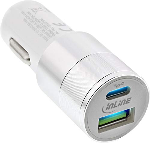 InLine 31502W USB KFZ Stromadapter Quick Charge 3.0, 12/24VDC zu 5V DC/3A, USB-A + USB Typ-C, weiß von InLine