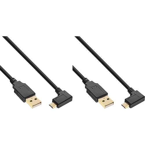 InLine 31710T Micro-USB 2.0 Kabel, USB-A Stecker an Micro-B Stecker gewinkelt, vergoldete Kontakte, 1m (Packung mit 2) von InLine