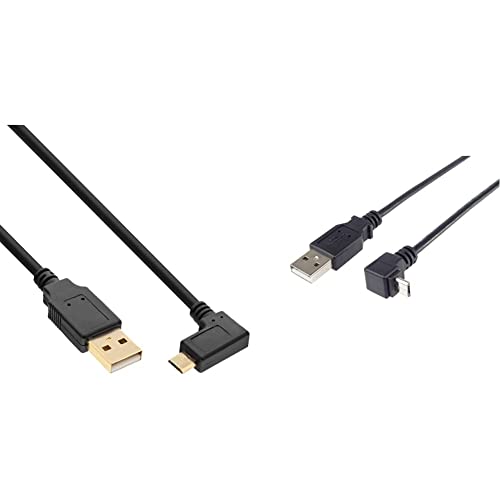 InLine 31710T Micro-USB 2.0 Kabel, USB-A Stecker an Micro-B Stecker gewinkelt, vergoldete Kontakte, 1m & PremiumCord USB - Micro USB 90° Verbindungskabel 1m, Farbe schwarz, Länge 1m von InLine