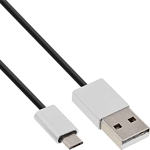 InLine 31715I Micro-USB 2.0 Kabel, USB-A Stecker an Micro-B Stecker, schwarz/Alu, flexibel, 1,5m von InLine