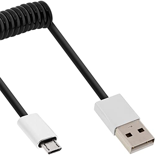 InLine 31730R Micro-USB 2.0 Spiralkabel, USB-A Stecker auf Micro-B Stecker/Alu, flexibel, 3m schwarz von InLine