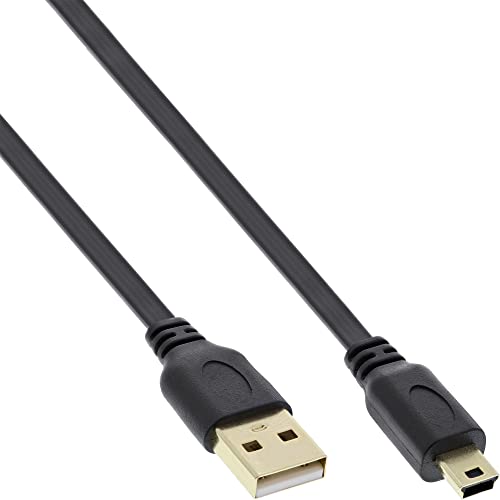 InLine 31803F USB 2.0 Flachkabel, USB A Stecker an Mini-B Stecker (5pol.), schwarz, 0,3m von InLine