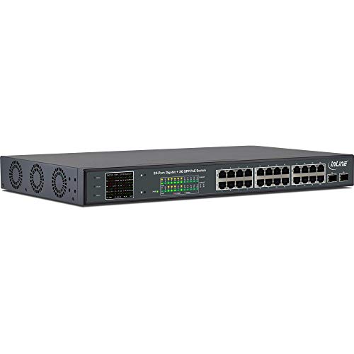 InLine 32324P PoE+ Gigabit Netzwerk Switch 24 Port, 1GBit/s, 2xSFP, 19", Metall, Lüftersteuerung, mit Display, 420W von InLine