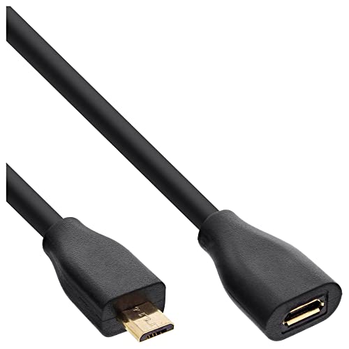 InLine 32715P Micro-USB Verlängerung, USB 2.0 Micro-B Stecker auf Buchse, schwarz, vergoldete Kontakte, 1,5m von InLine