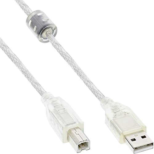 InLine 34505 USB 2.0 Kabel, A an B, transparent, mit Ferritkern, 0,5m von InLine