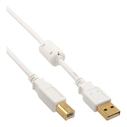 InLine 34505W USB 2.0 Kabel, A an B, weiß / gold, mit Ferritkern, 0,5m von InLine