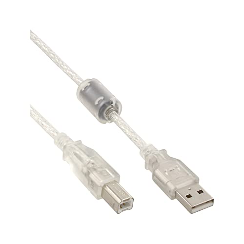 InLine 34518 USB 2.0 Kabel, A an B, transparent, mit Ferritkern, 2m von InLine