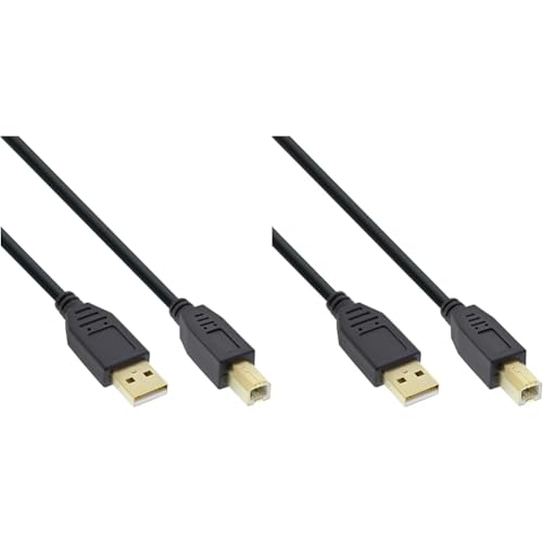InLine 34550S USB 2.0 Kabel, A an B, schwarz, Kontakte gold, 10m (Packung mit 2) von InLine