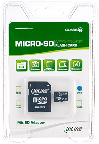 InLine 35054I MicroSDXC Speicherkarte mit SD Adapter, Class 10/U3, 64GB, Schwarz von InLine