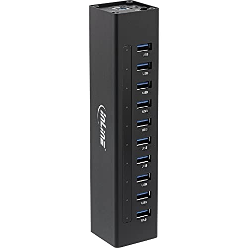 InLine 35395C USB 3.0 Hub, 10 Port, Aluminiumgehäuse, schwarz, mit 4A Netzteil von InLine