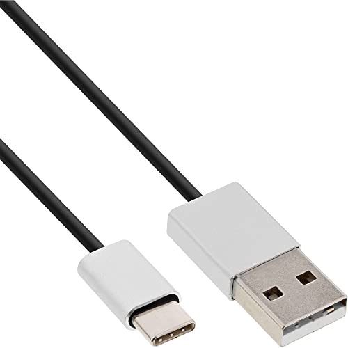 InLine 35835 USB 2.0 Kabel, USB Typ-C Stecker an A Stecker, schwarz/Alu, flexibel, 5m von InLine