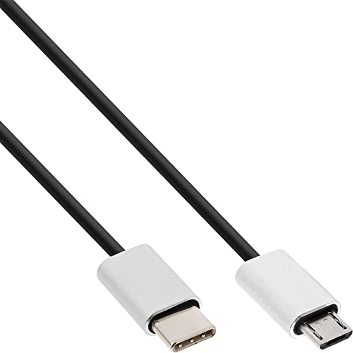 InLine 35844 USB 2.0 Kabel, USB Typ-C Stecker an Micro-B Stecker, schwarz/Alu, flexibel, 1,5m von InLine