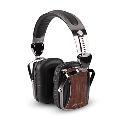 InLine 55358 woodon-ear, Headset mit Kabelmikrofon und Funktionstaste, Walnuss Echtholz, Schwarz von InLine