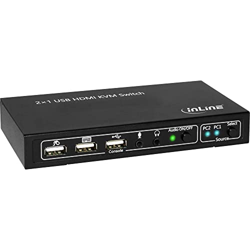 InLine 62602I KVM Desktop Switch, 2-fach, HDMI 4K2K, USB 2.0 Hub, mit Audio, schwarz von InLine