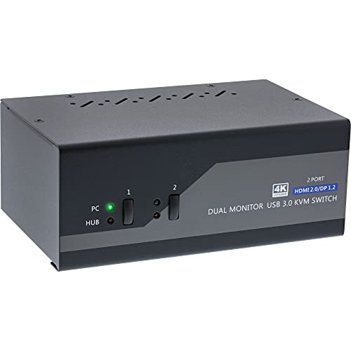 InLine 62642I KVM Desktop Switch, 2-fach, Dual Monitor, Displayport + HDMI, 4K, USB 3.0, Audio von InLine