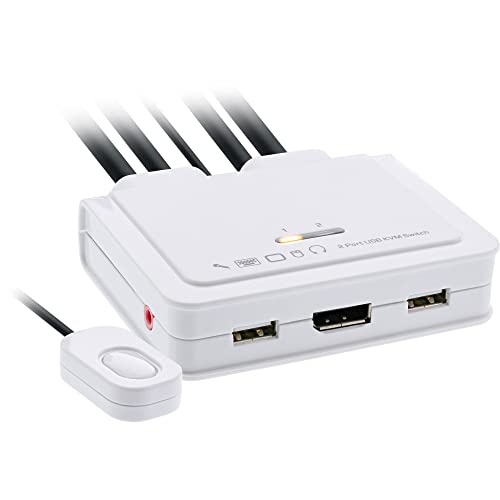 InLine 63613I KVM Switch, 2-fach, DisplayPort 1.2, 4K, USB, mit Audio, integr. Kabel von InLine