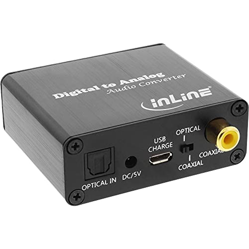 InLine 65002K Audio-Konverter Digital zu Analog, DA-Wandler, Toslink & Cinch Eingang zu Cinch Stereo Ausgang, USB Power von InLine