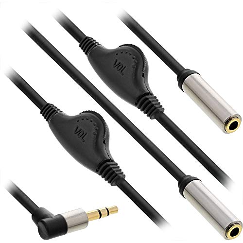 InLine 99253A Slim Audio Y-Kabel Klinke 3,5mm ST an 2x Klinke BU, mit Lautstärkeregler, 0,25m von InLine