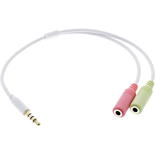 InLine 99302W Audio Headset Adapterkabel, 3,5mm Klinke Stecker 4pol. an 2x 3,5mm Klinke Buchse, weiß, 0,25m von InLine