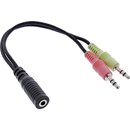 InLine 99312A Audio Headset Adapterkabel, 2x 3,5mm Klinke Stecker an 3,5mm Klinke Buchse 4pol. OMTP, 0,15m von InLine