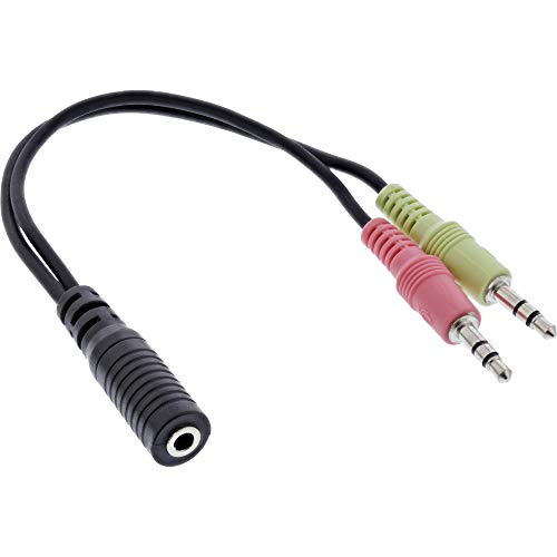 InLine 99312I Audio Headset Adapterkabel, 2x 3,5mm Klinke Stecker an 3,5mm Klinke Buchse 4pol. CTIA, 0,15m von InLine