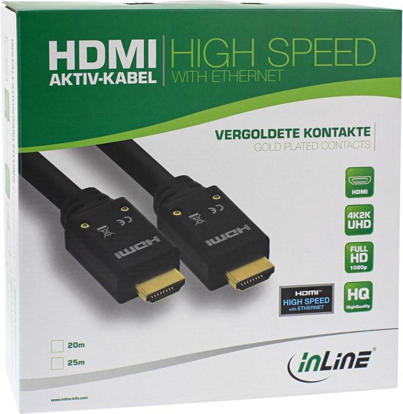 InLine High Speed - HDMI-Kabel mit Ethernet - HDMI Stecker zu HDMI Stecker - 20,0m - Dreifachisolierung - Schwarz - geformt, 4K Unterst�tzung, aktiv (17520B) von InLine