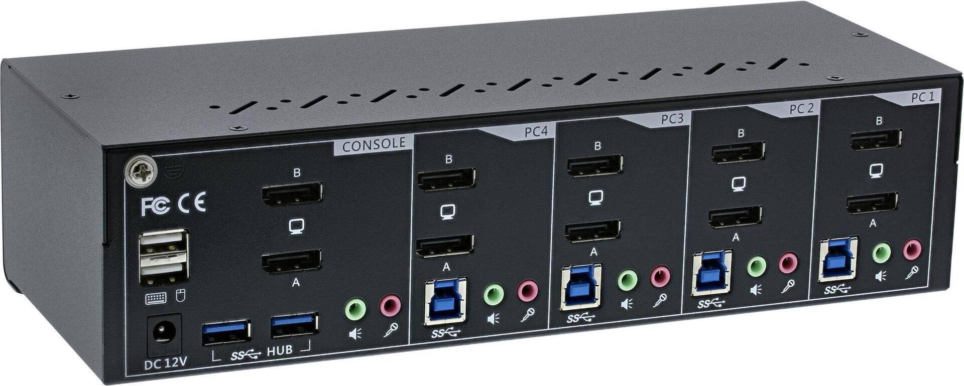 InLine KVM Desktop Switch - 4-fach - Dual-Monitor DP 1.2 - 4K - USB 3.0 - Audio (63654I) von InLine