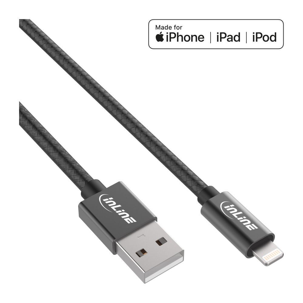InLine Lightning USB Kabel, schwarz/Alu, 1m MFi-zertifiziert von InLine
