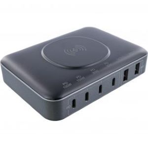 InLine Qi Powerstation Multiport, Netzteil, Ladegerät 4x USB Typ-C, 2x USB Typ-A, GaN, 100W, Wireless charging 15W, schwarz von InLine