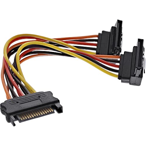 InLine SATA Strom-Y-Kabel, SATA Buchse an 2x SATA Stecker gewinkelt, mit Sicherheitslaschen, 0,15m von InLine