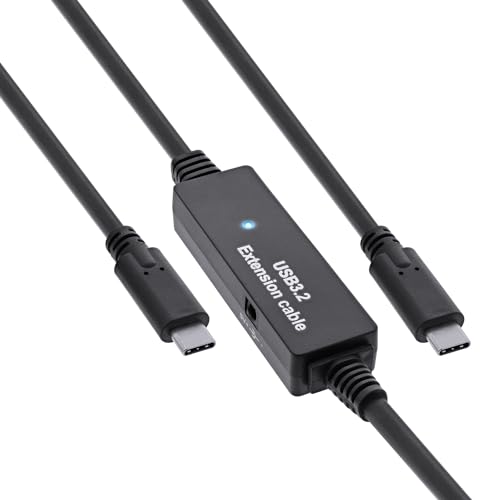 InLine USB 3.2 Gen.1 Aktiv-Kabel, USB-C Stecker an USB-C Stecker, Reapter-Kabel mit Signalverstärkung, Verlängerung, lange Distanzen, für Festplatten, Drucker, Webcams und mehr, 10m, 35671C von InLine