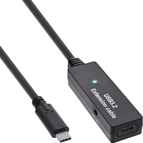 InLine USB 3.2 Gen.1 Aktiv-Verlängerung, USB-C Stecker an USB-C Buchse, Reapter-Kabel mit Signalverstärkung, lange Distanzen, für Festplatten, Drucker, Webcams, Tastaturen und mehr, 5m, 35650C von InLine