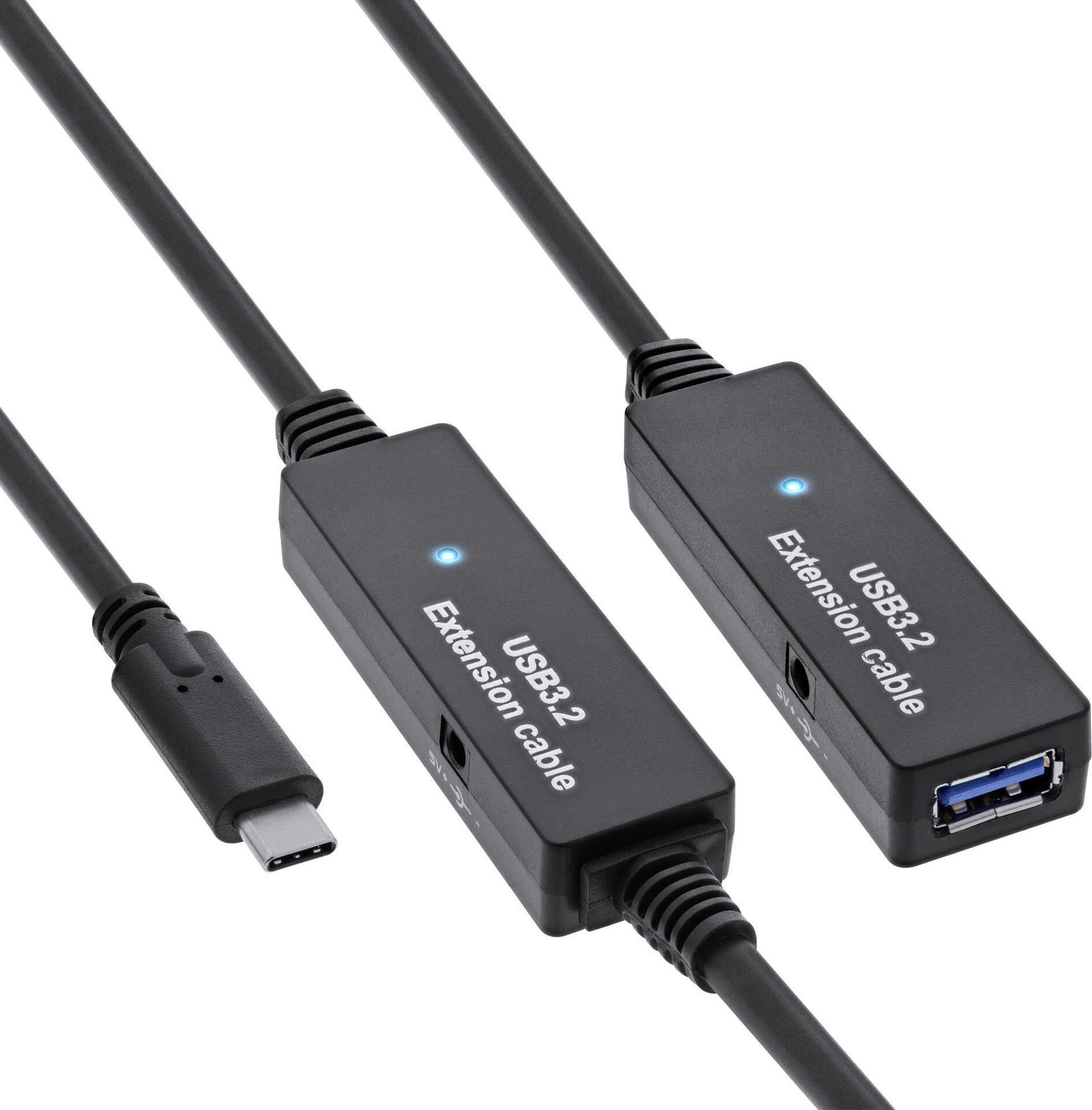 InLine USB 3.2 Gen.1 Aktiv-Verlängerung - USB-C Stecker an USB-A Buchse - 15m (35656D) von InLine