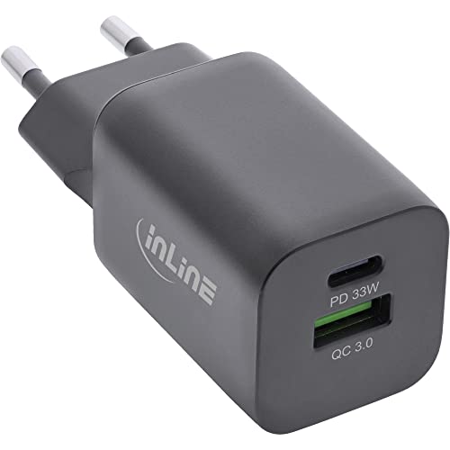 InLine USB Netzteil, Ladegerät, USB-A + USB Typ-C, 33W, Power Delivery + Quick Charge, schwarz, 31508C von InLine