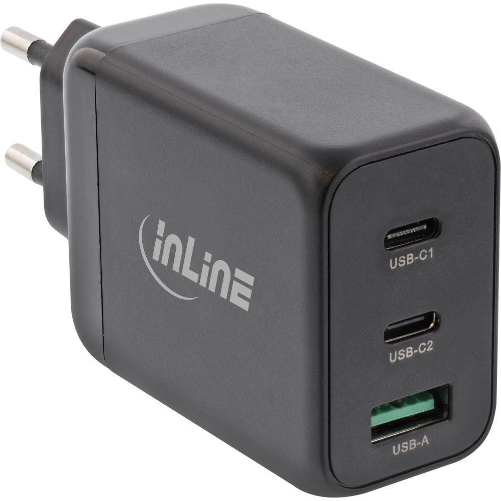 InLine USB PD Netzteil, GaN Ladegerät, 3-Port Dual USB-C + USB-A, 65W, schwarz von InLine