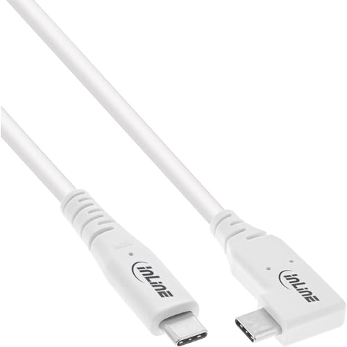 InLine USB4 Kabel, 240W USB-C auf USB-C Ladekabel, einseitig gewinkelt, PD 3.1, 40 Gb/s, 8K@60Hz, Thunderbolt 3, für Bildschirme, Festplatten, Grafikkarten, Smartphones und mehr, 0,5m, weiß, 35916W von InLine