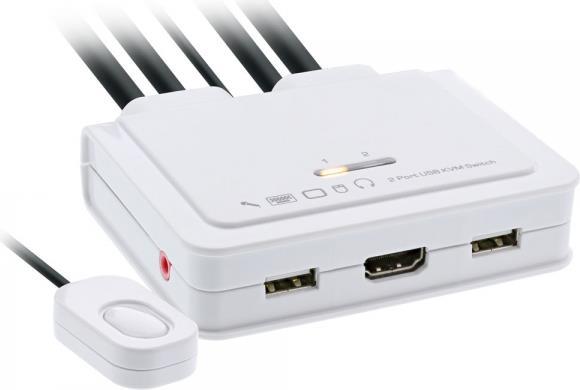 KVM Switch - 2-fach - USB-C + HDMI zu HDMI - 4K - mit Audio - integr. Kabel (62614I) von InLine
