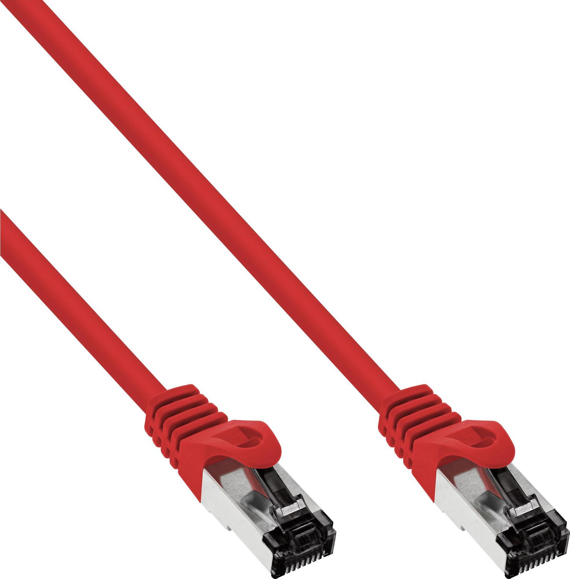 InLine - Patch-Kabel - RJ-45 (M) zu RJ-45 (M) - 3,0m - SFTP, PiMF - CAT 8,1 - IEEE 802,3af/IEEE 802,3at - geformt, ohne Haken, verseilt, halogenfrei, rund, hauchvergoldete Kontakte - Rot (78803R) von InLine