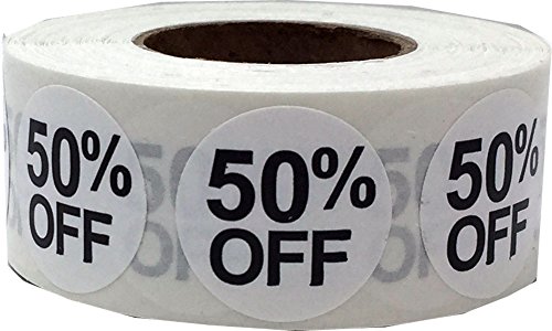 Weiß 50% Prozent weg Aufkleber für Einzelhandel 0,75 Zoll 500 Klebeetiketten von InStockLabels.com