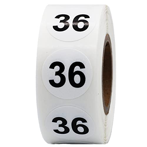 Weiß mit Schwarz Nummer 36 Kreis-Punkt-Aufkleber, 3/4 Zoll-Runde, 500 Labels auf einer Rolle von InStockLabels.com
