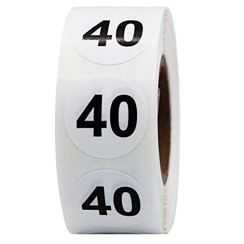 Weiß mit Schwarz Nummer 40 Kreis-Punkt-Aufkleber, 3/4 Zoll-Runde, 500 Labels auf einer Rolle von InStockLabels.com