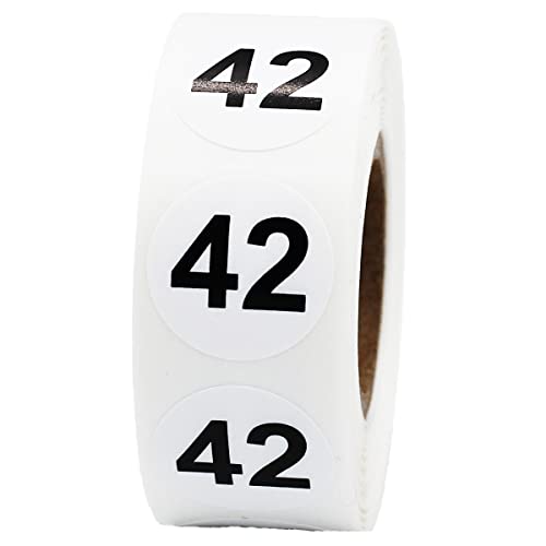 Weiß mit Schwarz Nummer 42 Kreis-Punkt-Aufkleber, 3/4 Zoll-Runde, 500 Labels auf einer Rolle von InStockLabels.com