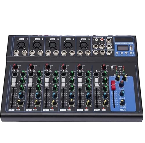 Bluetooth Audio Mixer 7 Kanal dj mischpult Live Studio mit USB DJ Sound Console Amplifier Mischkonsole 6 Musikmodi Natürlich/Pop/Rock/Jazz/Klassik/Land mit verschiedenen Geräten von InSyoForeverEC